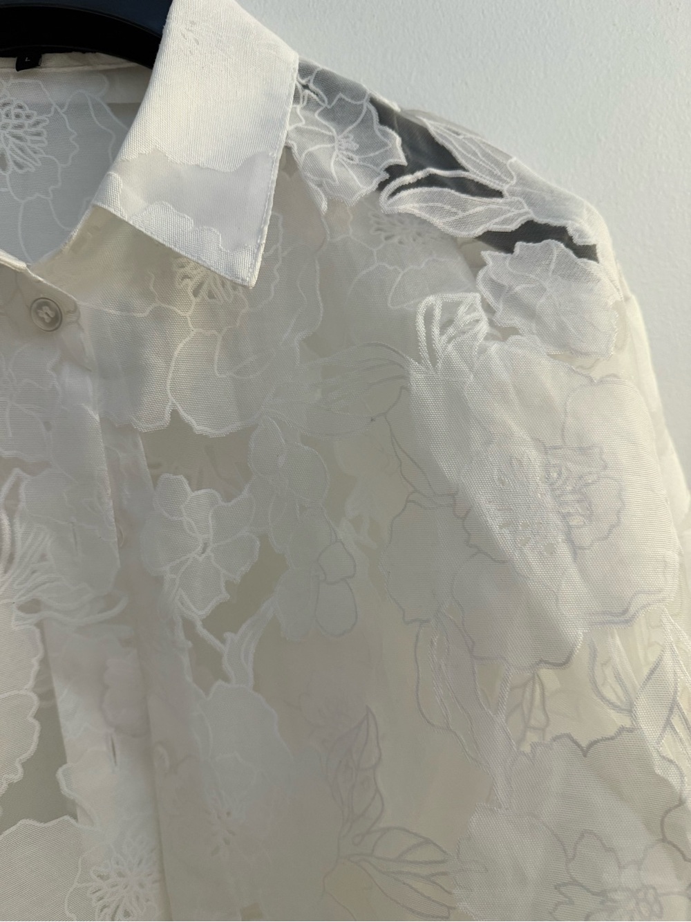 JLUXLABEL White Sheer Floral Lace Button-Down Shirt - Picture 5 of 14